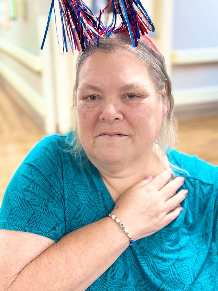 A woman in Shreveport, LA., suffering from dementia, showing her bracelet